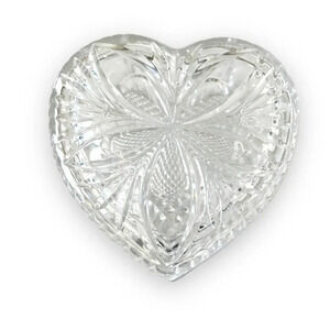 Bohemian Cut Czech Crystal‎ Heart Shaped Lidded Bowl In Box Jewelry Holder Love